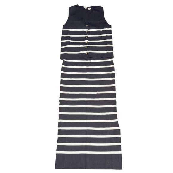 Joie Dresses & Skirts - Joie Charcoal White Striped Knit Two Piece Top Maxi Skirt Matching Set Size M